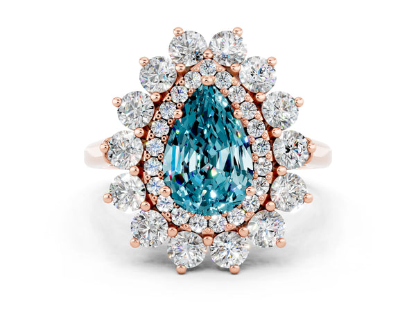 Rose gold Pear Cut Blue Topaz Floral Double Halo Engagement Ring with Prong Setting