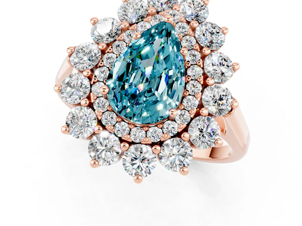 Rose gold Pear Cut Blue Topaz Floral Double Halo Engagement Ring with Prong Setting