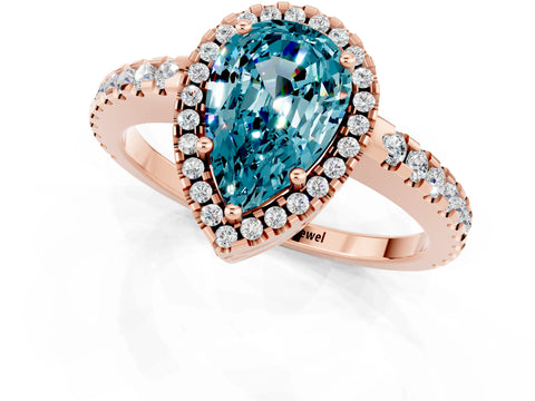 Rose gold Pear Cut Blue Topaz Halo Engagement Ring with Pavé Band and Prong Setting_13