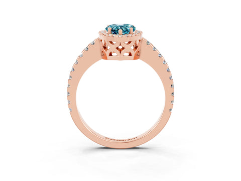 Rose gold Pear Cut Blue Topaz Halo Engagement Ring with Pavé Band and Prong Setting_15