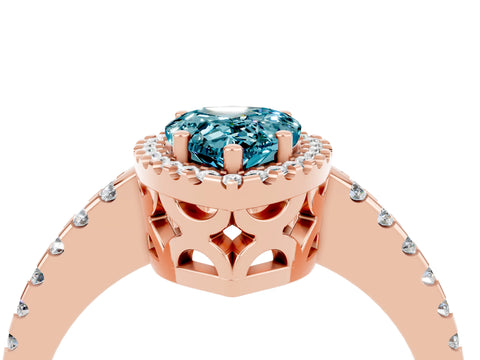Rose gold Pear Cut Blue Topaz Halo Engagement Ring with Pavé Band and Prong Setting_16