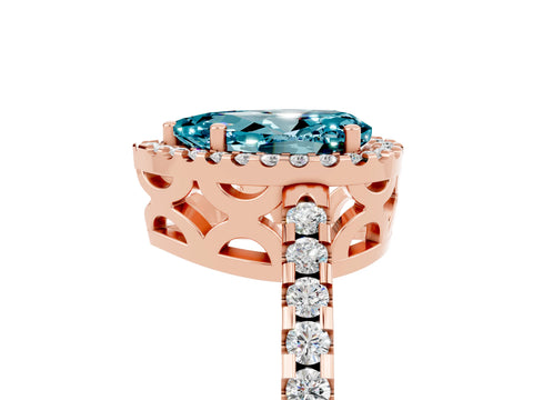 Rose gold Pear Cut Blue Topaz Halo Engagement Ring with Pavé Band and Prong Setting_17
