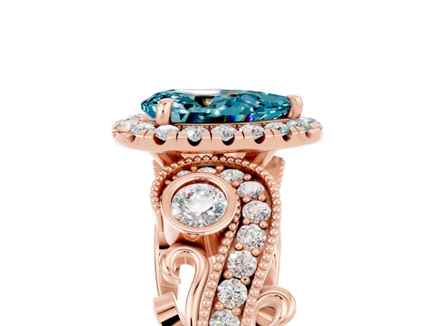 Rose gold Pear Cut Blue Topaz Halo Ring with Milgrain Pavé Band and Four-Prong Setting_17