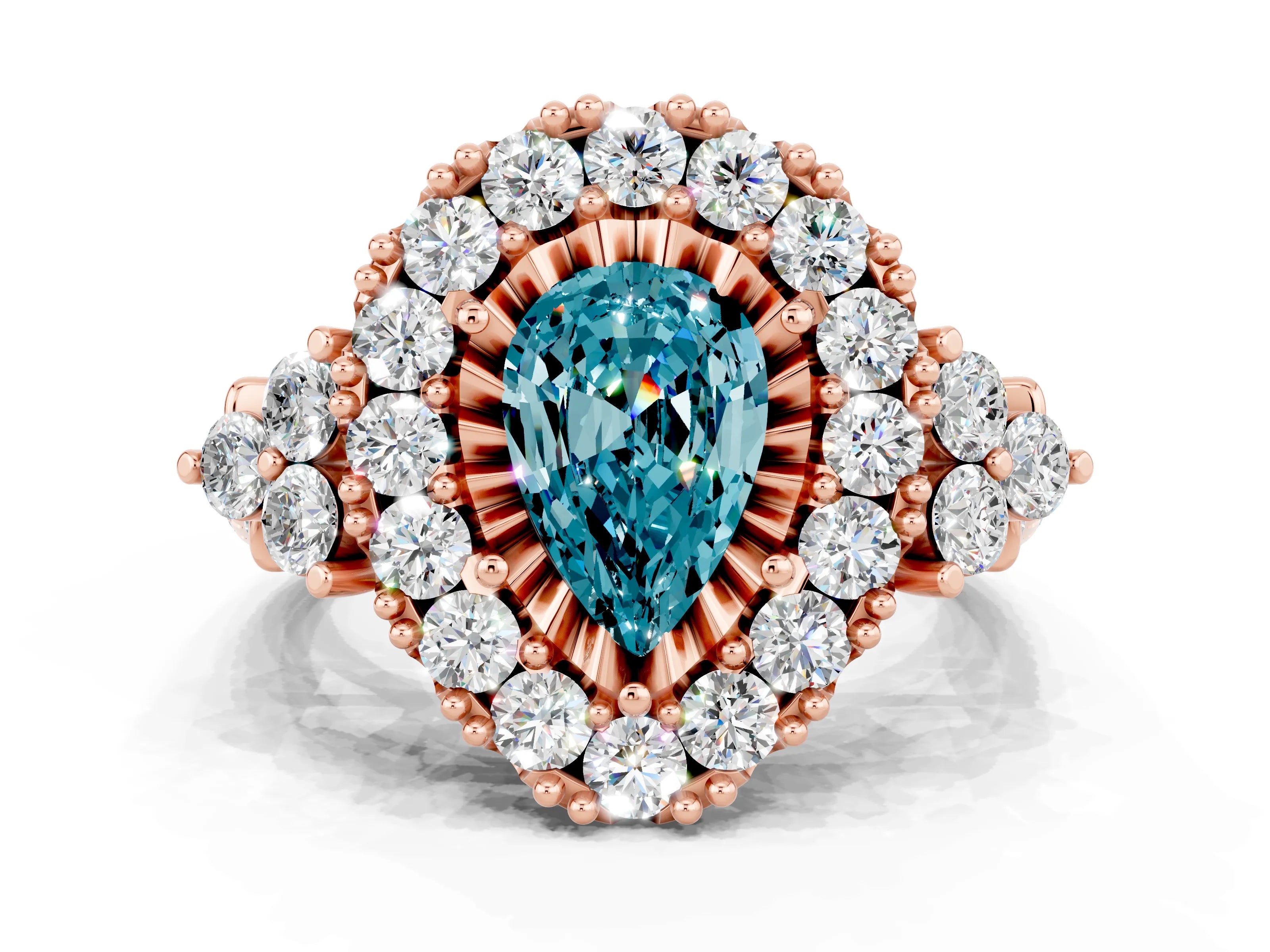 Rose gold Pear Cut Blue Topaz Halo Ring with Pavé Band and Four-Prong Setting_12
