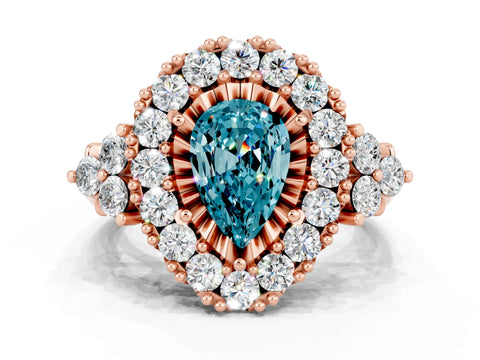 Rose gold Pear Cut Blue Topaz Halo Ring with Pavé Band and Four-Prong Setting_12