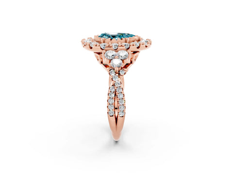 Rose gold Pear Cut Blue Topaz Halo Ring with Pavé Band and Four-Prong Setting_14