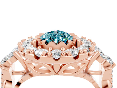Rose gold Pear Cut Blue Topaz Halo Ring with Pavé Band and Four-Prong Setting_16