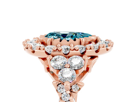Rose gold Pear Cut Blue Topaz Halo Ring with Pavé Band and Four-Prong Setting_17