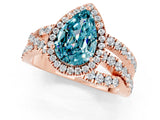 Rose gold Pear Cut Blue Topaz Halo Ring with Round Split Shank and Prong Setting_49