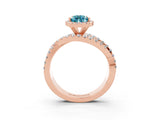 Rose gold Pear Cut Blue Topaz Halo Ring with Round Split Shank and Prong Setting_51