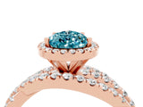 Rose gold Pear Cut Blue Topaz Halo Ring with Round Split Shank and Prong Setting_52