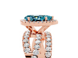 Rose gold Pear Cut Blue Topaz Halo Ring with Round Split Shank and Prong Setting_53