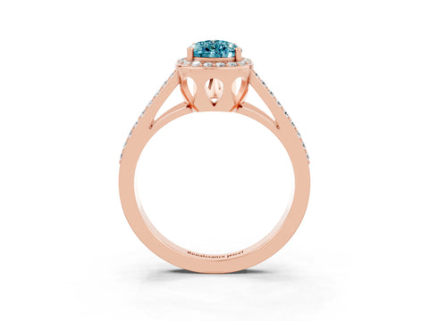 Rose gold Pear Cut Blue Topaz Halo Ring with Split Shank U-Prong Band and Four-Prong Setting_3