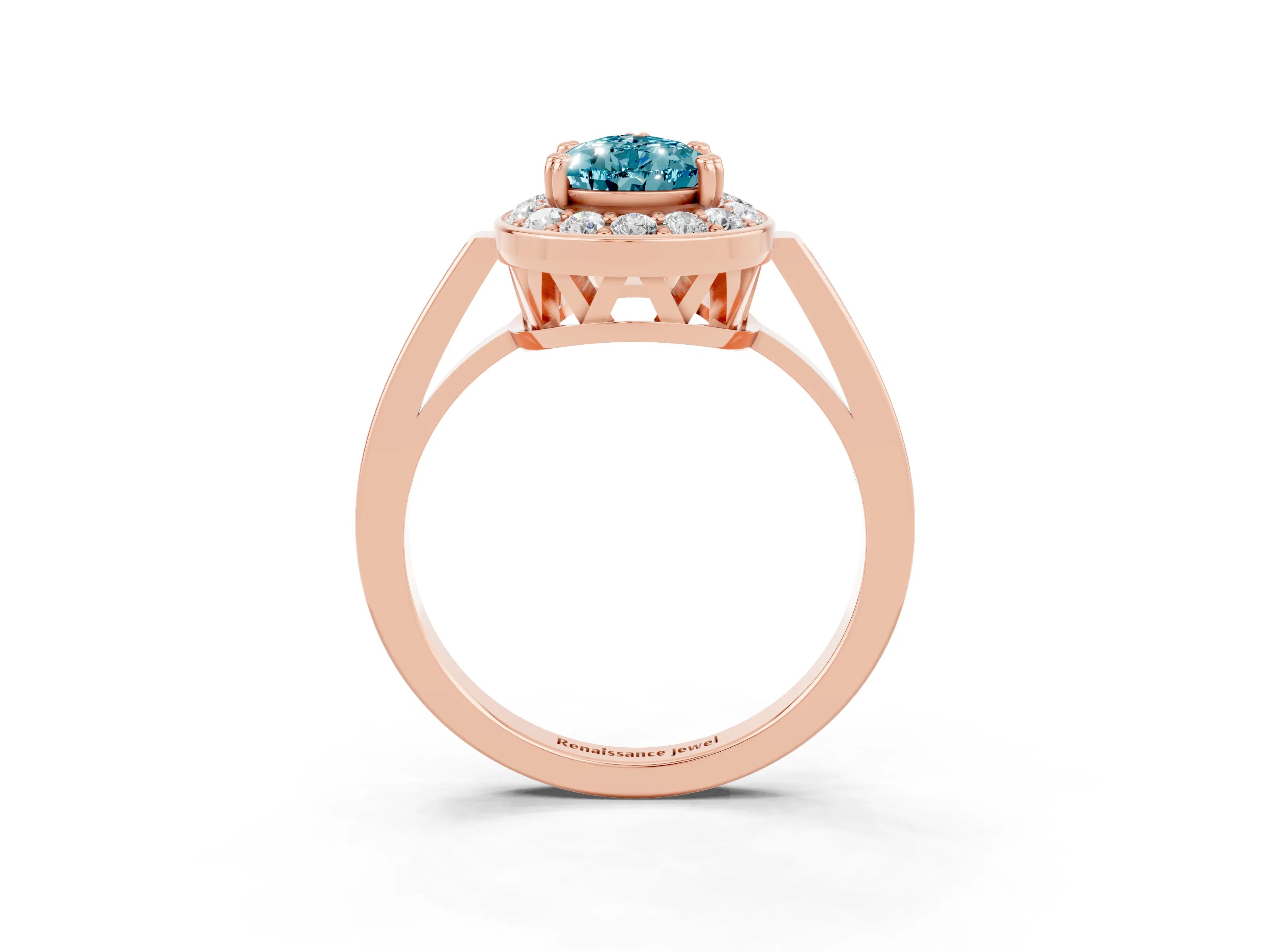 Rose gold Pear Cut Blue Topaz Halo Ring with Split Shank and Four-Prong Setting_3