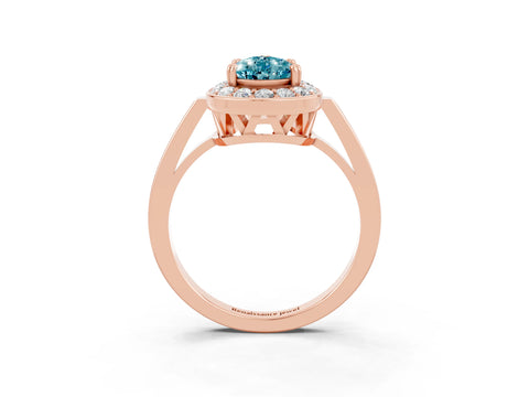 Rose gold Pear Cut Blue Topaz Halo Ring with Split Shank and Four-Prong Setting_3