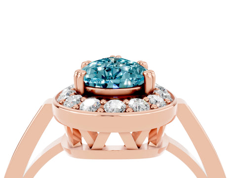 Rose gold Pear Cut Blue Topaz Halo Ring with Split Shank and Four-Prong Setting_4