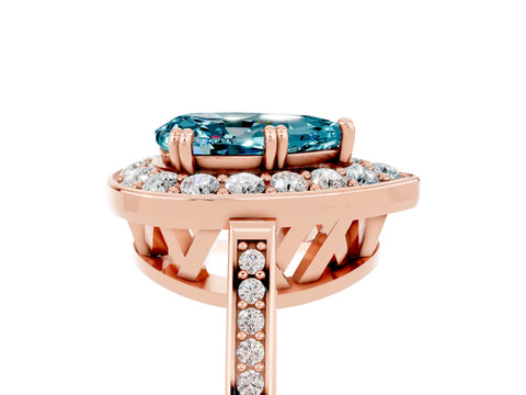 Rose gold Pear Cut Blue Topaz Halo Ring with Split Shank and Four-Prong Setting_5