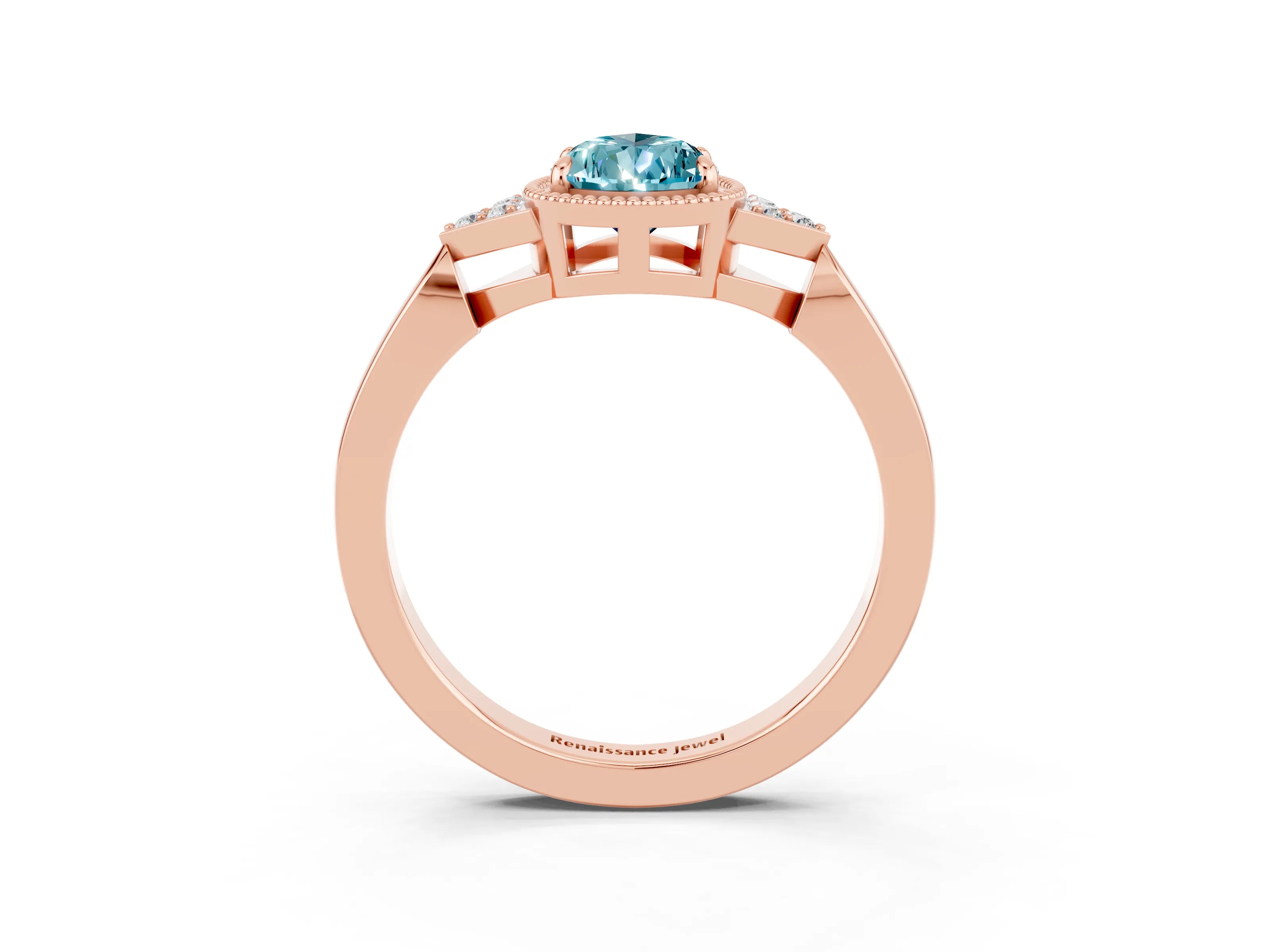Rose gold Pear Cut Blue Topaz Halo Ring with Tapered Band and Four-Prong Setting_3
