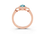 Rose gold Pear Cut Blue Topaz Halo Ring with Tapered Band and Four-Prong Setting_3