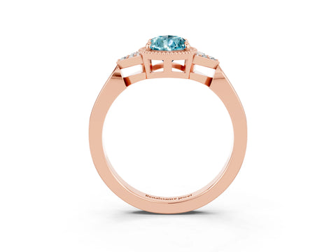 Rose gold Pear Cut Blue Topaz Halo Ring with Tapered Band and Four-Prong Setting_3