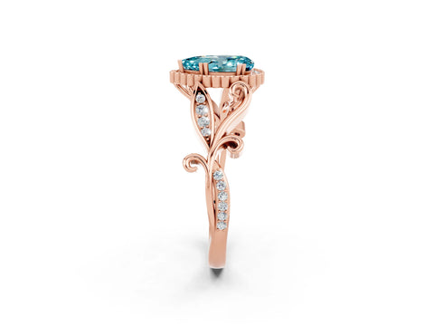 Rose gold Pear Cut Blue Topaz Halo Ring with Vintage Split Shank and Four-Prong Setting_2