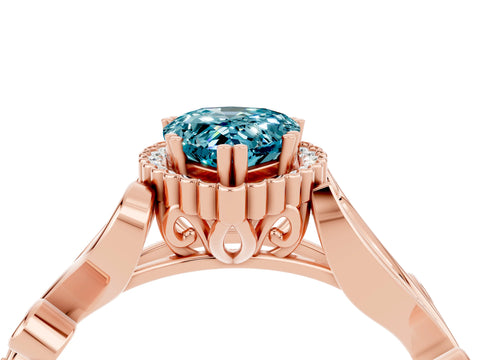 Rose gold Pear Cut Blue Topaz Halo Ring with Vintage Split Shank and Four-Prong Setting_4
