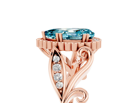 Rose gold Pear Cut Blue Topaz Halo Ring with Vintage Split Shank and Four-Prong Setting_5