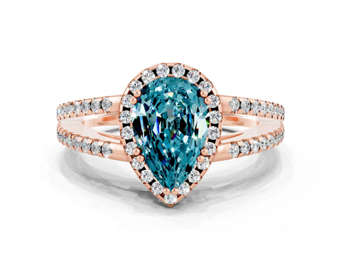 Rose gold Pear Cut Blue Topaz Halo Split Shank Engagement Ring_12