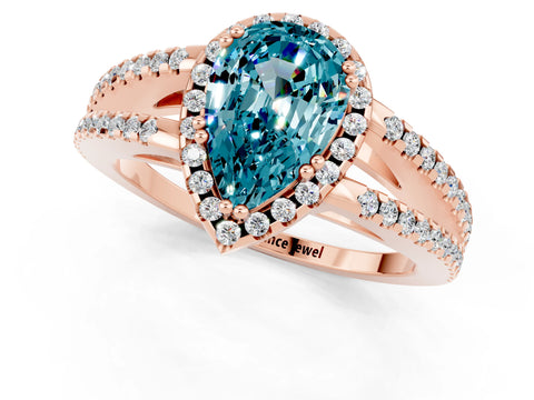 Rose gold Pear Cut Blue Topaz Halo Split Shank Engagement Ring_13