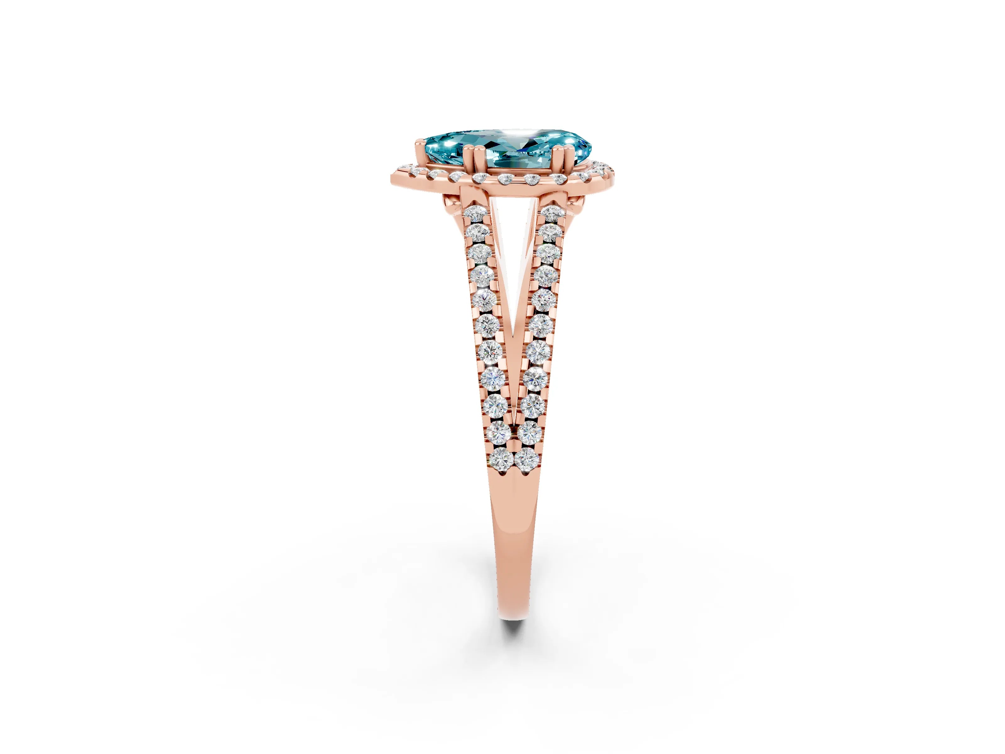 Rose gold Pear Cut Blue Topaz Halo Split Shank Engagement Ring_14