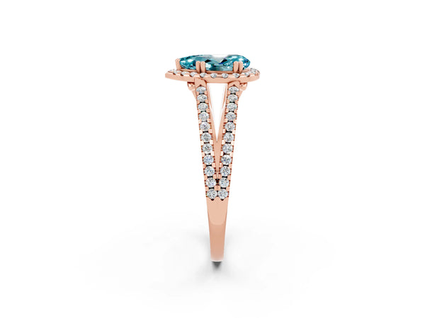 Rose gold Pear Cut Blue Topaz Halo Split Shank Engagement Ring