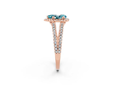 Rose gold Pear Cut Blue Topaz Halo Split Shank Engagement Ring_14