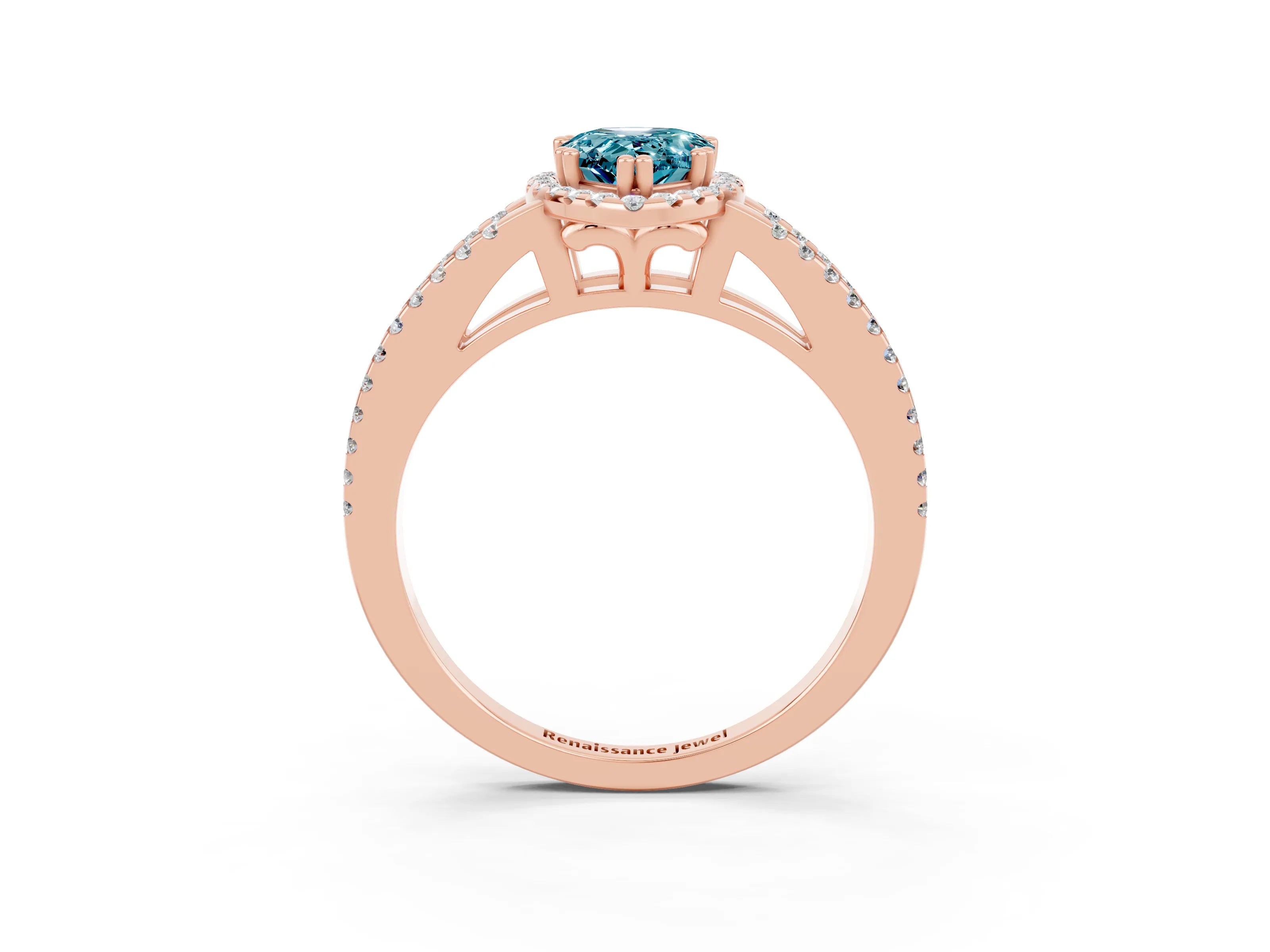 Rose gold Pear Cut Blue Topaz Halo Split Shank Engagement Ring_15