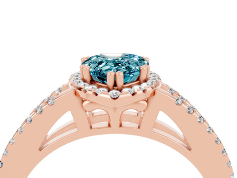 Rose gold Pear Cut Blue Topaz Halo Split Shank Engagement Ring_16