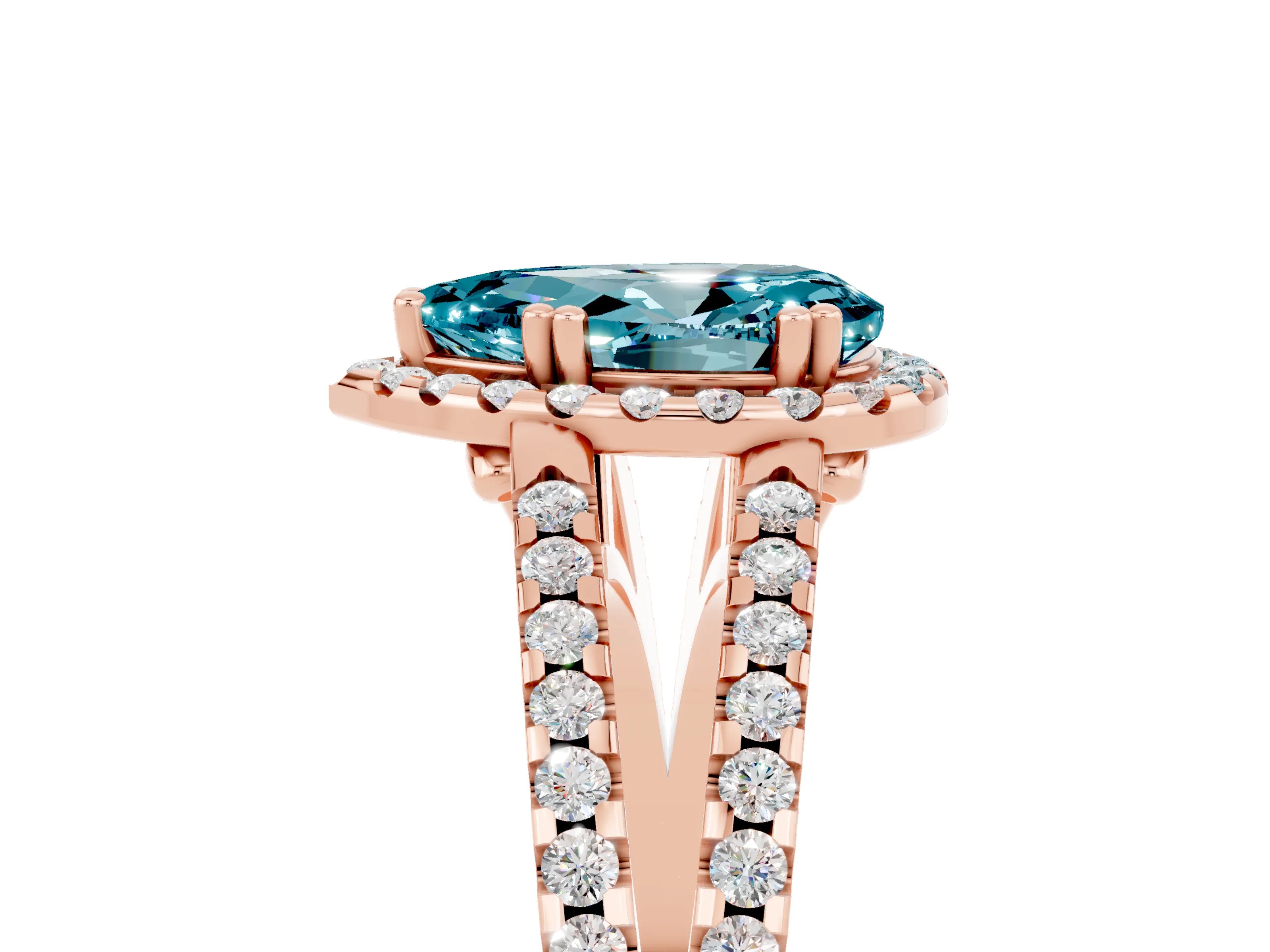Rose gold Pear Cut Blue Topaz Halo Split Shank Engagement Ring_17