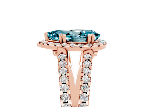 Rose gold Pear Cut Blue Topaz Halo Split Shank Engagement Ring_17