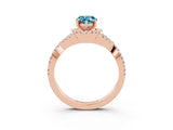 Rose gold Pear Cut Blue Topaz  Halo Twist Band Solitaire Prong Setting Ring_27