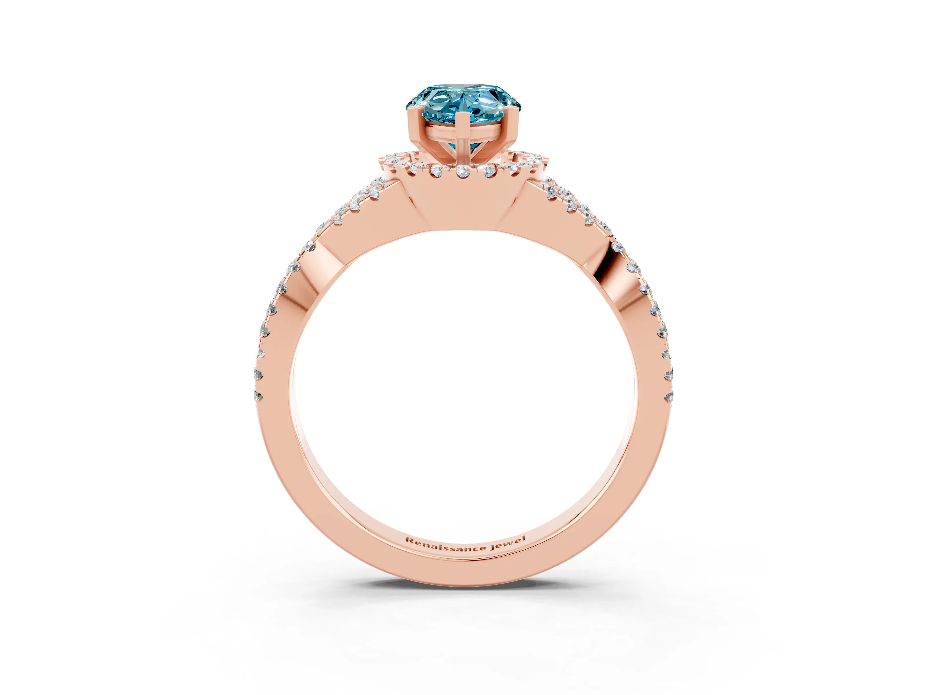 Rose gold Pear Cut Blue Topaz Halo Twist Band Solitaire Prong Setting Ring_3
