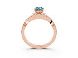 Rose gold Pear Cut Blue Topaz Halo Twist Band Solitaire Prong Setting Ring_3