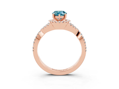 Rose gold Pear Cut Blue Topaz Halo Twist Band Solitaire Prong Setting Ring_3