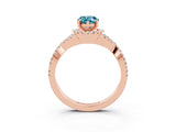 Rose gold Pear Cut Blue Topaz  Halo Twist Band Solitaire Prong Setting Ring_45