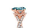 Rose gold Pear Cut Blue Topaz  Halo Twist Band Solitaire Prong Setting Ring_47