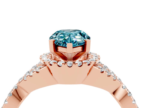 Rose gold Pear Cut Blue Topaz Halo Twist Band Solitaire Prong Setting Ring_4