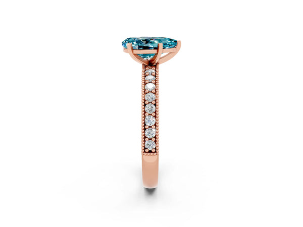Rose gold Pear Cut Blue Topaz Milgrain Pavé Engagement Ring with Four-Prong Setting