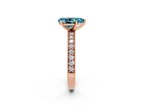 Rose gold Pear Cut Blue Topaz Milgrain Pavé Engagement Ring with Four-Prong Setting_2