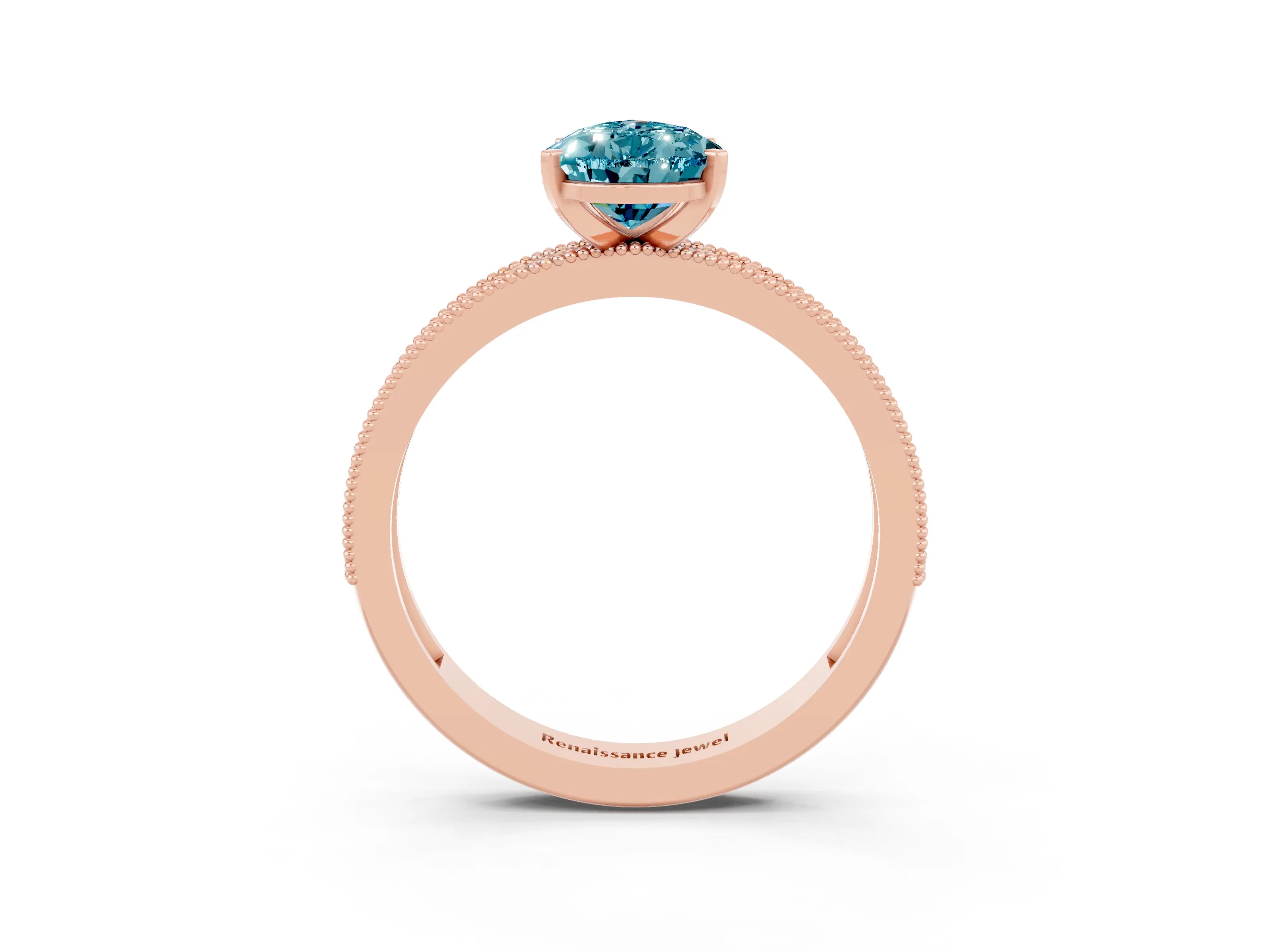Rose gold Pear Cut Blue Topaz Milgrain Pavé Engagement Ring with Four-Prong Setting_3