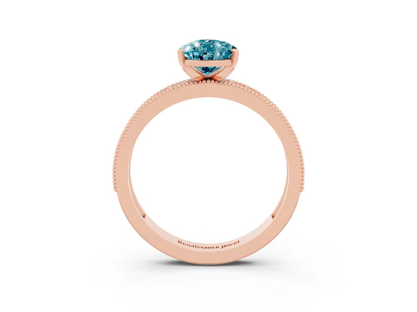 Rose gold Pear Cut Blue Topaz Milgrain Pavé Engagement Ring with Four-Prong Setting