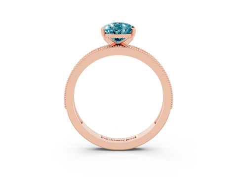 Rose gold Pear Cut Blue Topaz Milgrain Pavé Engagement Ring with Four-Prong Setting_3