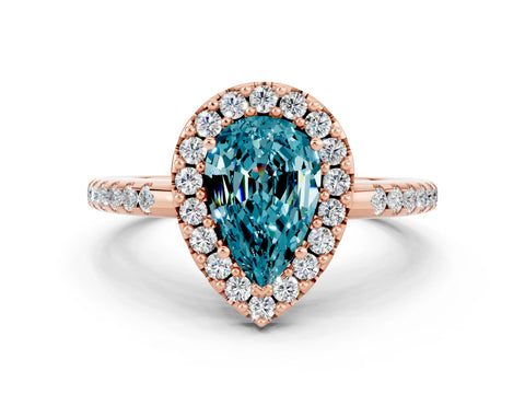 Rose gold Pear Cut Blue Topaz Pavé Halo Ring with Four-Prong Setting_12