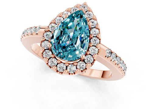 Rose gold Pear Cut Blue Topaz Pavé Halo Ring with Four-Prong Setting_13